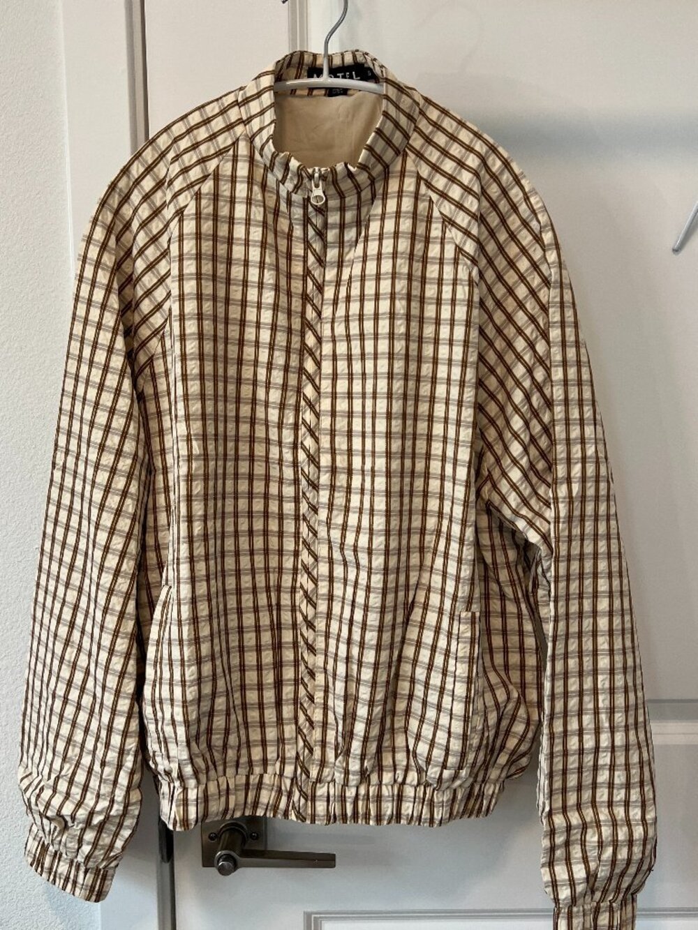 Motel kalle plaid bomber jacket in brown